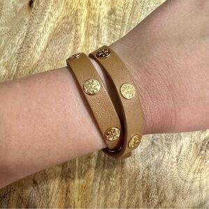 Tory Burch Tan And Gold Wrap Bracelet